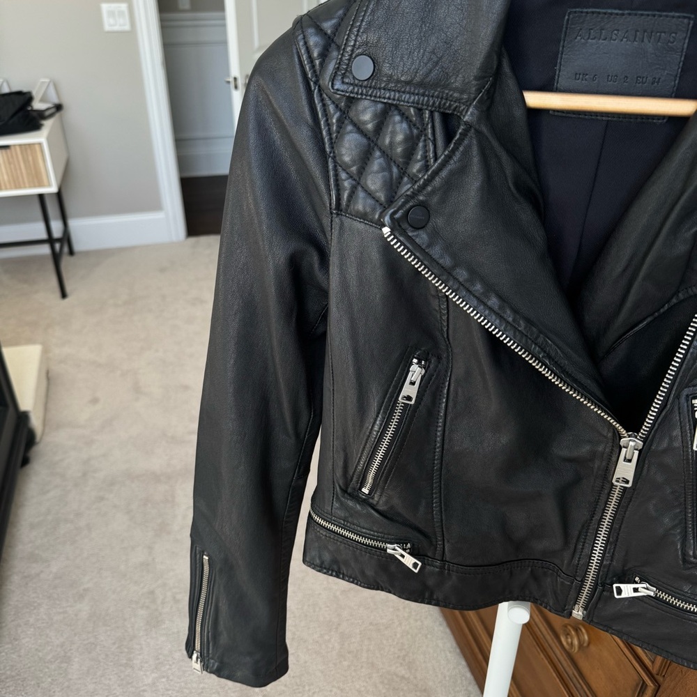 NWOT! All Saints Cargo Leather Biker Jacket - Picture 10 of 14